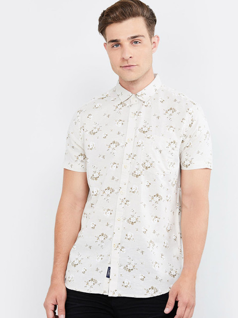 

max Men Cream-Coloured Regular Fit Floral Printed Casual Shirt