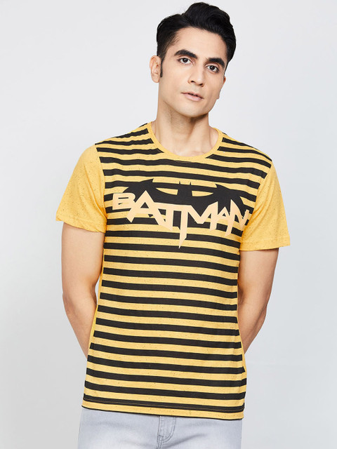 

max Men Yellow & Black Batman Printed Round Neck T-shirt