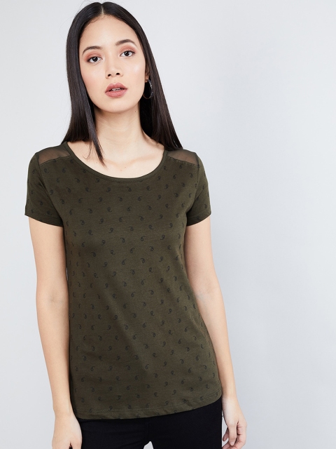 

max Women Olive Green & Black Printed Tops