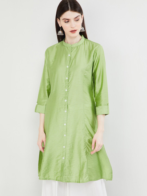 

max Women Green Solid Straight Kurta