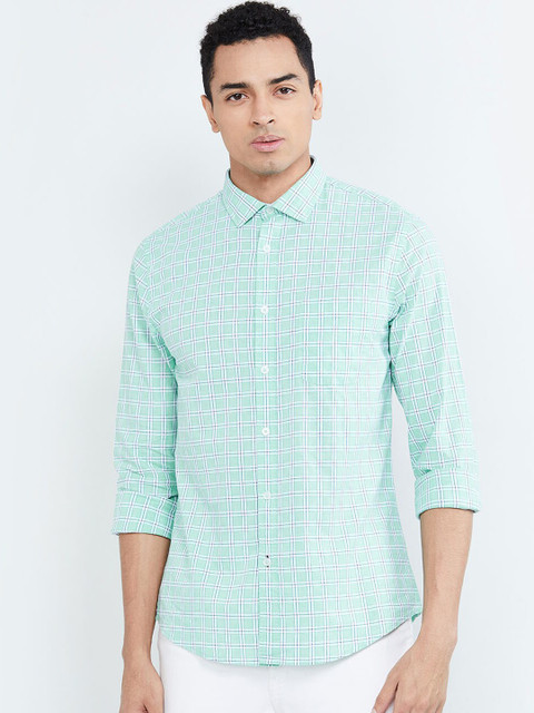 

max Men Green Regular Fit Checked Casual Shirt