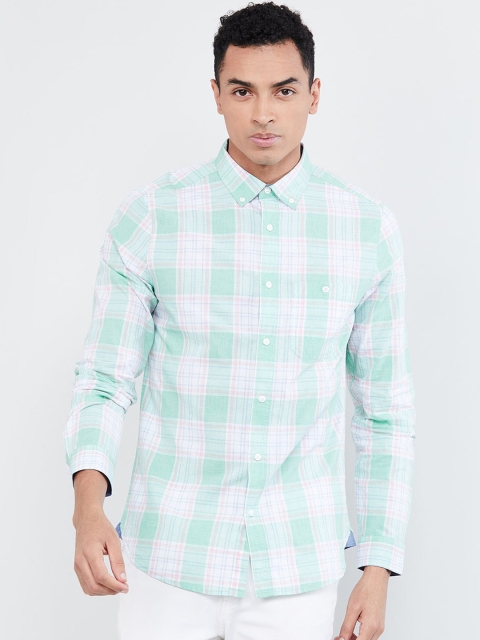 

max Men Green & White Slim Fit Checked Casual Shirt