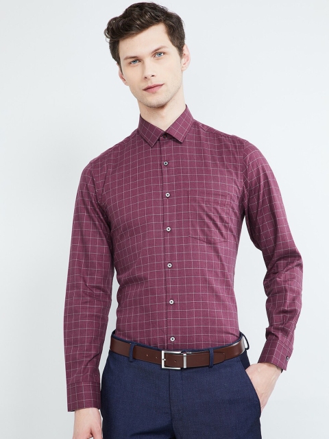 max Men Maroon & Off-White Slim Fit Checked Formal Shirt
