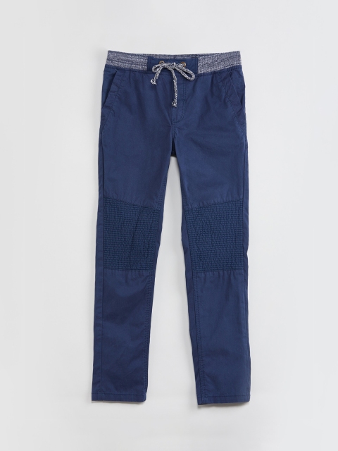 max Boys Navy Blue Solid Regular Trousers