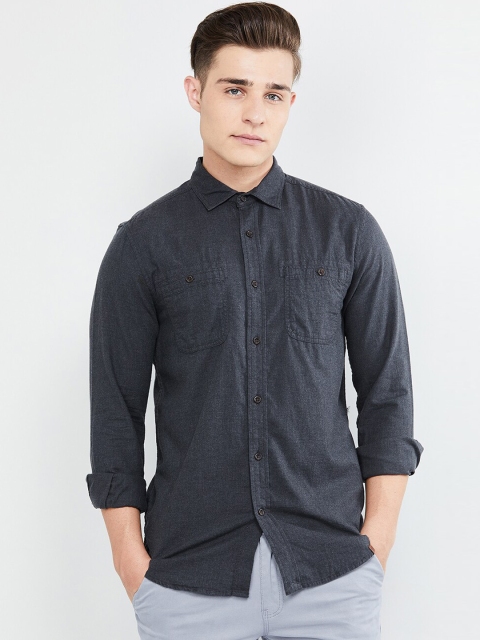 max Men Grey Regular Fit Solid Casual Shirt