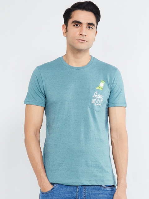 

max Men Blue Solid Round Neck T-shirt