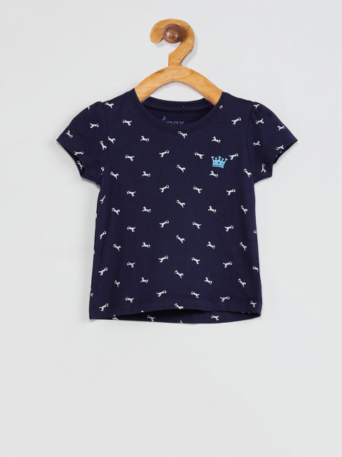 

max Girls Navy Blue Printed Top