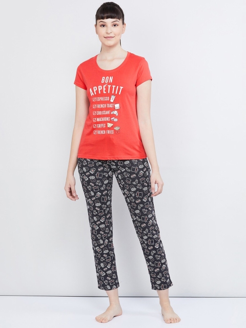 max Women Red & Black Printed Night suit