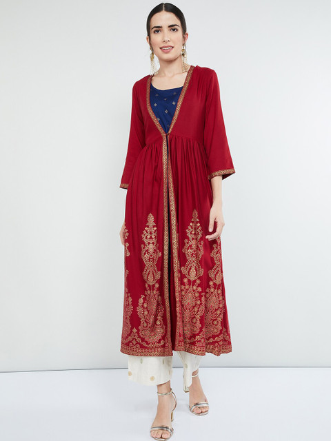 

max Women Red Printed A-Line Layered Kurta