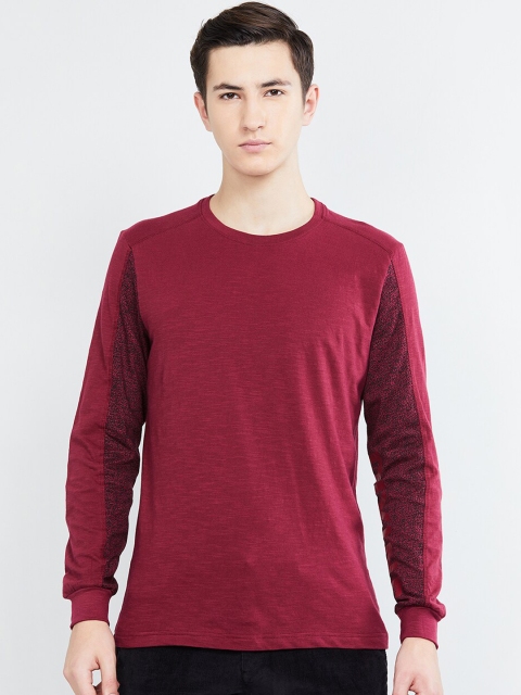 max Men Maroon Solid Round Neck T-shirt