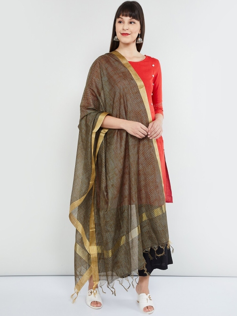 max Black & Gold-Coloured Checked Dupatta