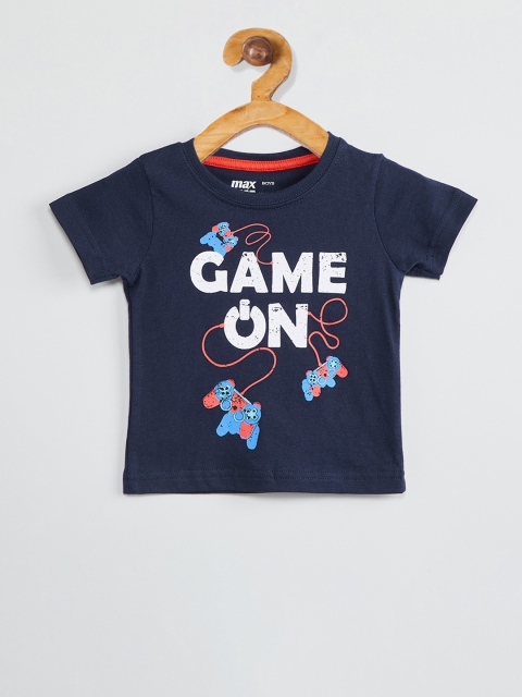 

max Boys Navy Blue Printed Round Neck T-shirt