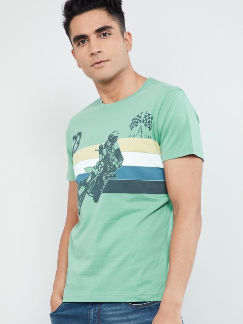 max Men Green Printed Round Neck T-shirt