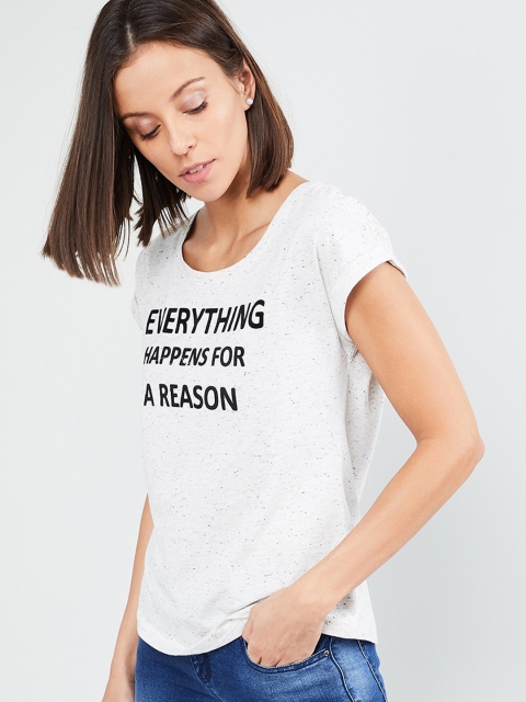 

max Women White & Black Striped Round Neck T-shirt