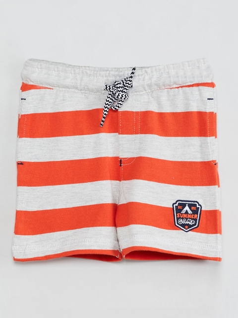 

max Boys Grey Melange & Orange Striped Regular Shorts