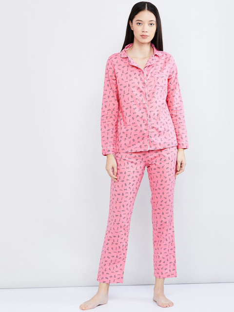 

max Women Pink & Black Printed Night Suit