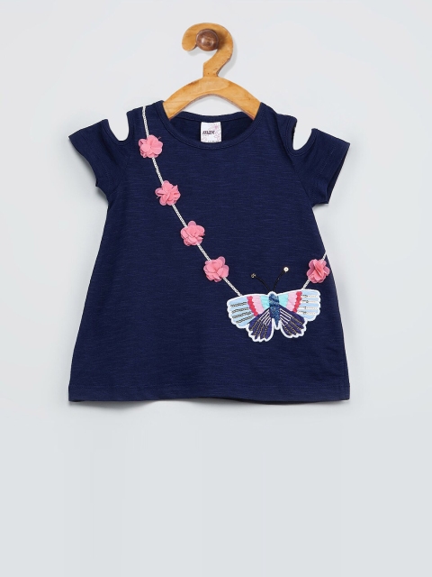 max Girls Navy Blue Appliqued Top