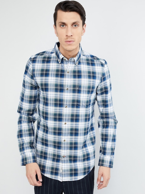 

max Men Green & Navy Blue Slim Fit Checked Casual Shirt