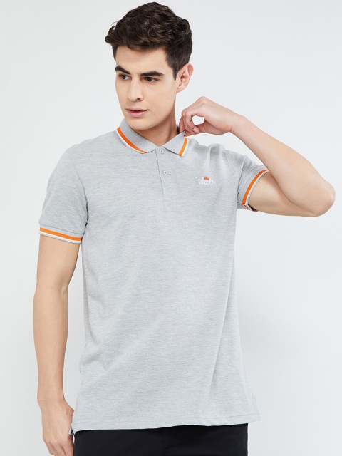 

max Men Grey Melange Solid Polo Collar T-shirt