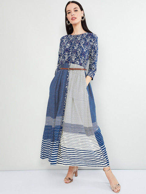 

max Women Navy Blue Printed Maxi Dress