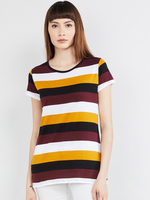 

max Women Magenta Printed V-Neck T-shirt