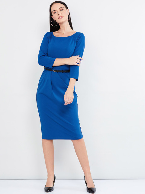 

max Women Blue Solid Sheath Dress
