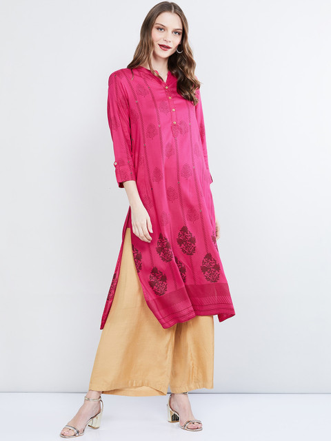 

max Women Pink Floral Print Straight Kurta
