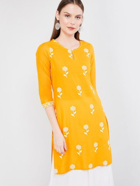 max Women Yellow & Off-White Printed A-Line Kurta
