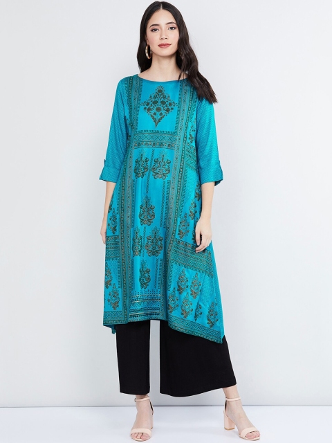 

max Women Blue Printed A-Line Kurta