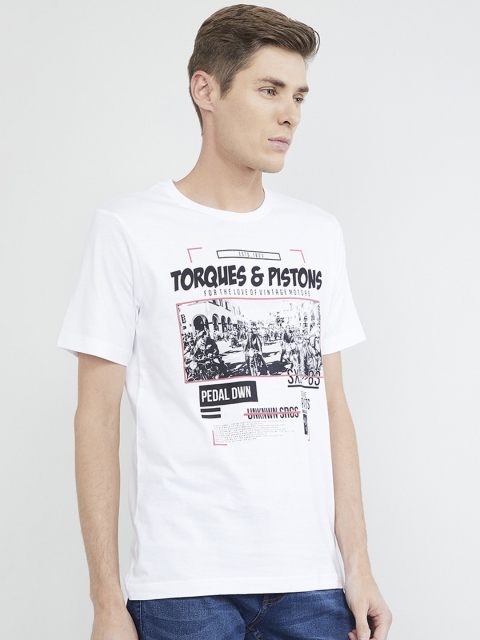 

max Men White Printed Round Neck T-shirt