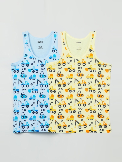 

max Boys Pack Of 2 Printed Basic Innerwear Vests NOS19WFIN07MULTI, Blue