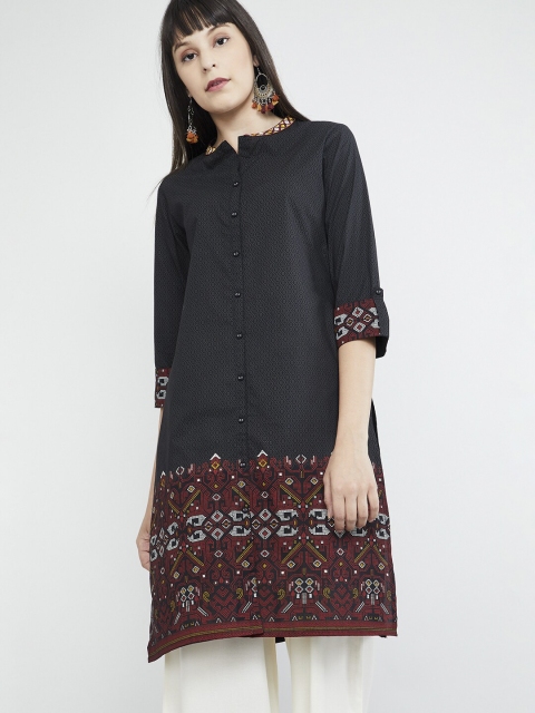 

max Women Black & Maroon Printed Straight Kurta