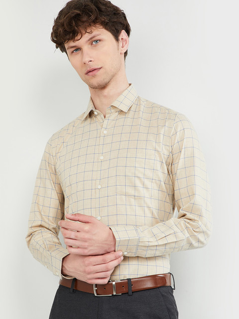 

max Men Yellow Slim Fit Checked Formal Shirt