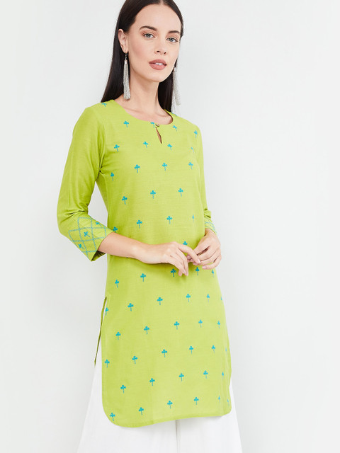 

max Women Lime Green Embroidered Straight Kurta