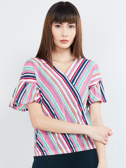 

max Women Multicoloured Striped Wrap Top, Multi