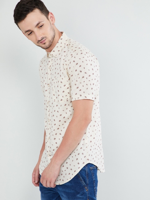 

max Men Cream-Coloured & Maroon Slim Fit Printed Casual Shirt