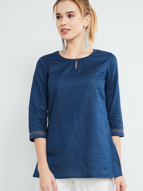max Women Blue Solid Straight Kurti