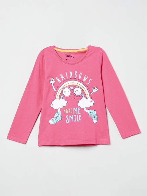 

max Girls Pink Printed Pure Cotton Top
