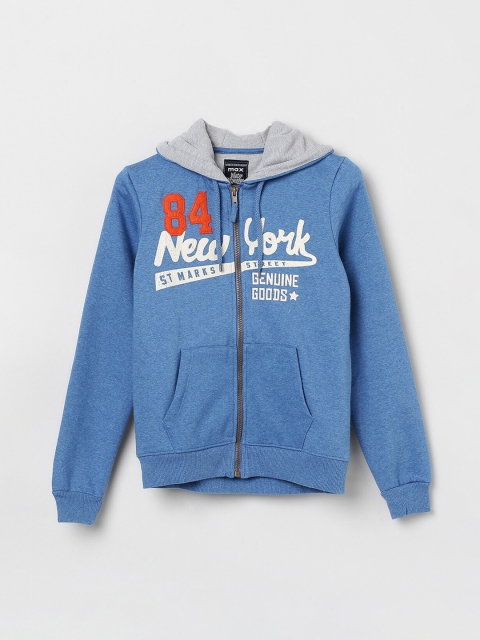 max Boys Blue & White Printed Hooded Sweatshirt