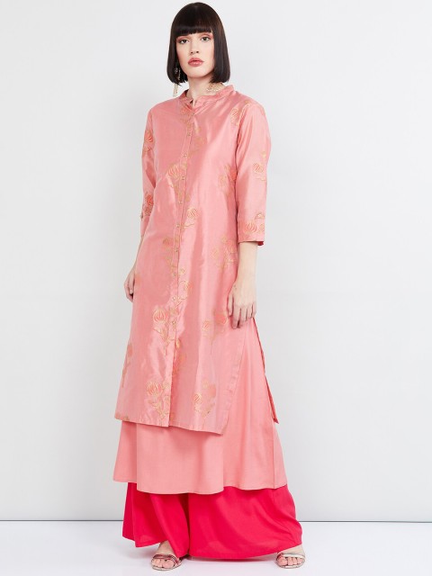 

max Women Pink Printed Straight Kurta