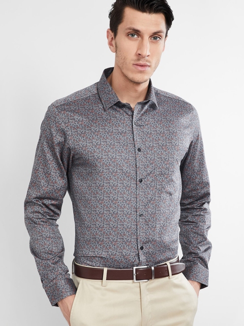 

max Men Grey & Red Slim Fit Floral Printed Semiformal Shirt