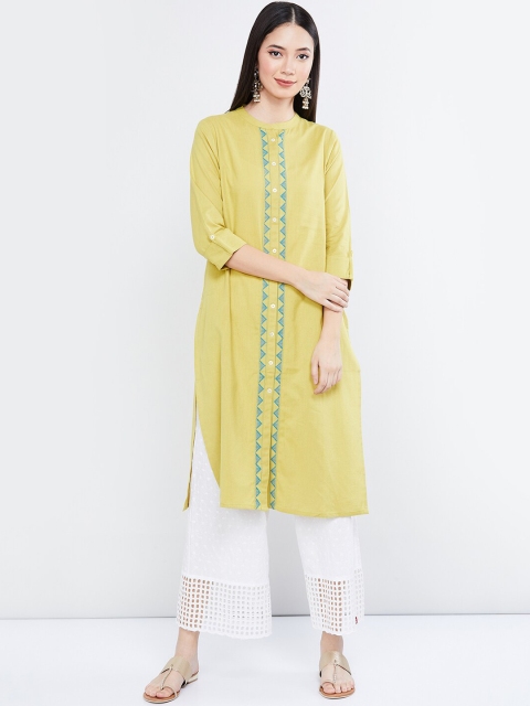 

max Women Green Solid Straight Kurta