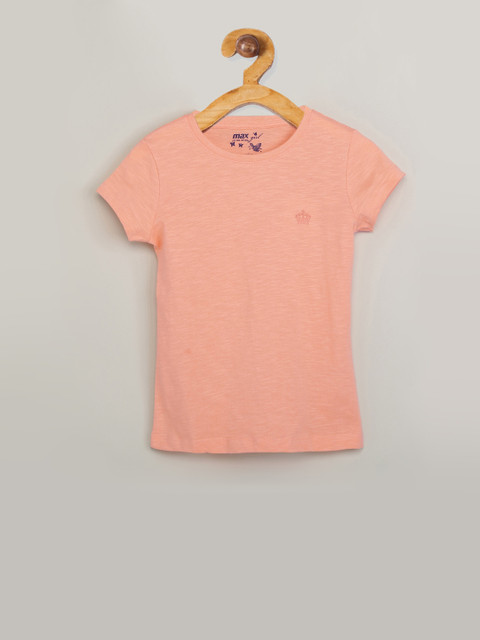 

max Girls Orange Solid Round Neck T-shirt