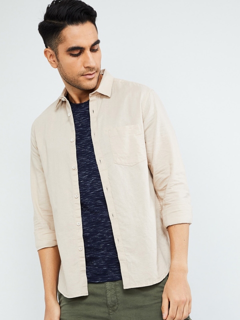 

max Men Beige Slim Fit Solid Casual Shirt