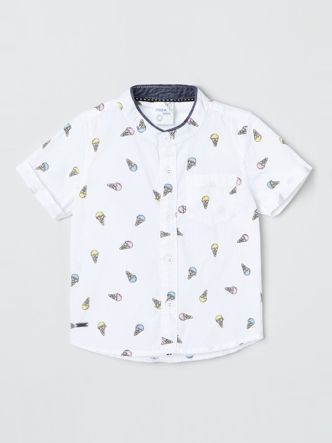 

max Boys White & Blue Regular Fit Printed Casual Shirt