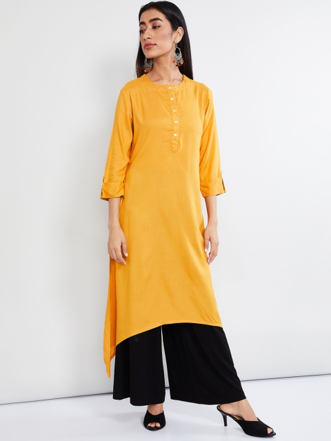 

max Women Mustard Yellow Solid A-Line Kurta