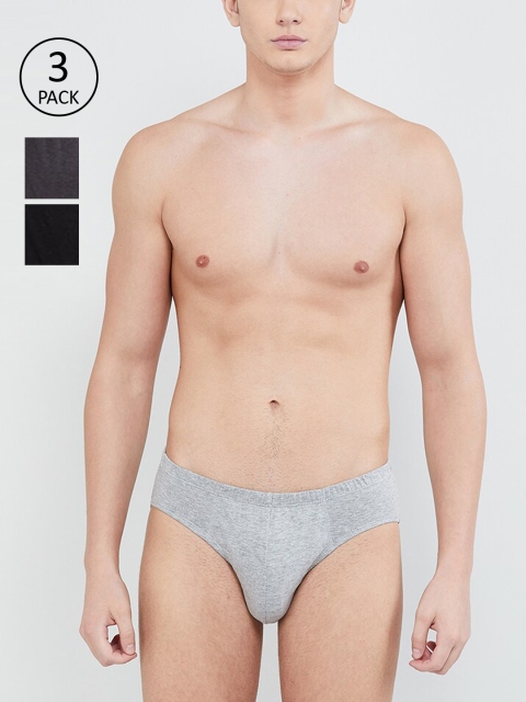 

max Men Pack Of 3 Solid Basic Briefs NOSBFSR, Grey melange