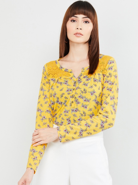 

max Women Yellow Printed Pure Cotton Top