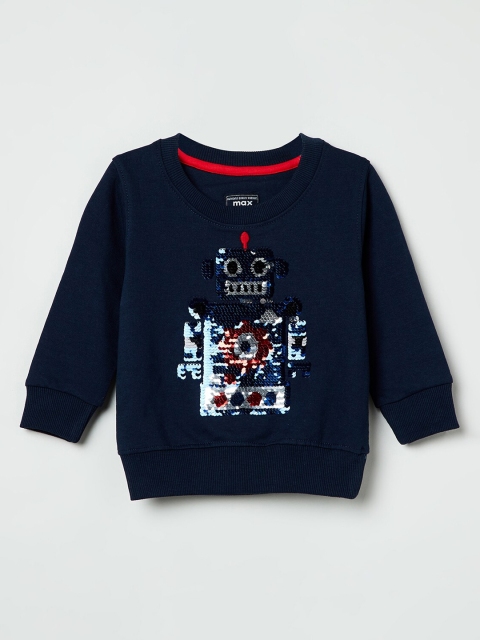 

max Boys Navy Blue Printed Sweatshirt