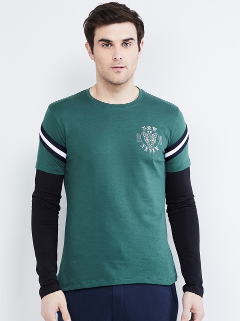 

max Men Green Printed Round Neck T-shirt